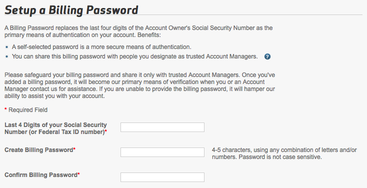 verizon billing password